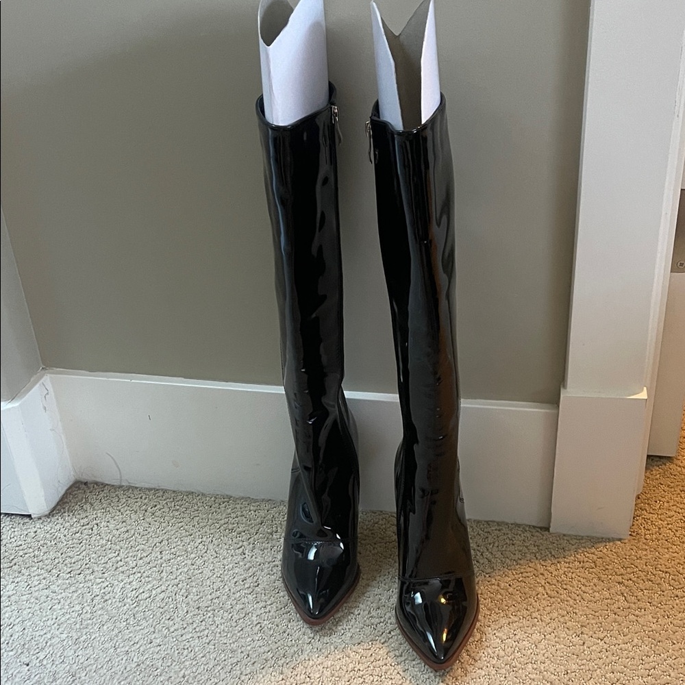Missguided Shiny Black Over the Knee Boots